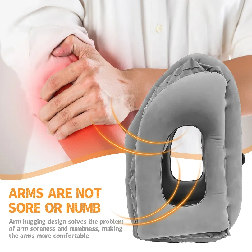 Solvath Inflatable 3D Head Neck Support Travel Pillow Portable Airplane Bus Train Office Nap Sleeping Cushion