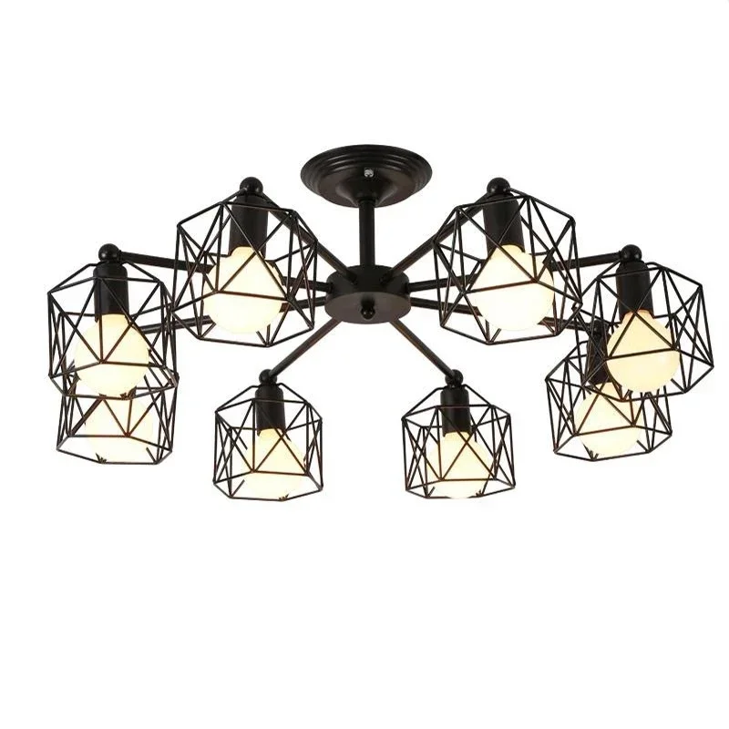 

Modern Black Chandelier Lighting American Iron Cage Ceiling Lamp Light Fixtures Kitchen luminiare Bedroom Living Room Home decor