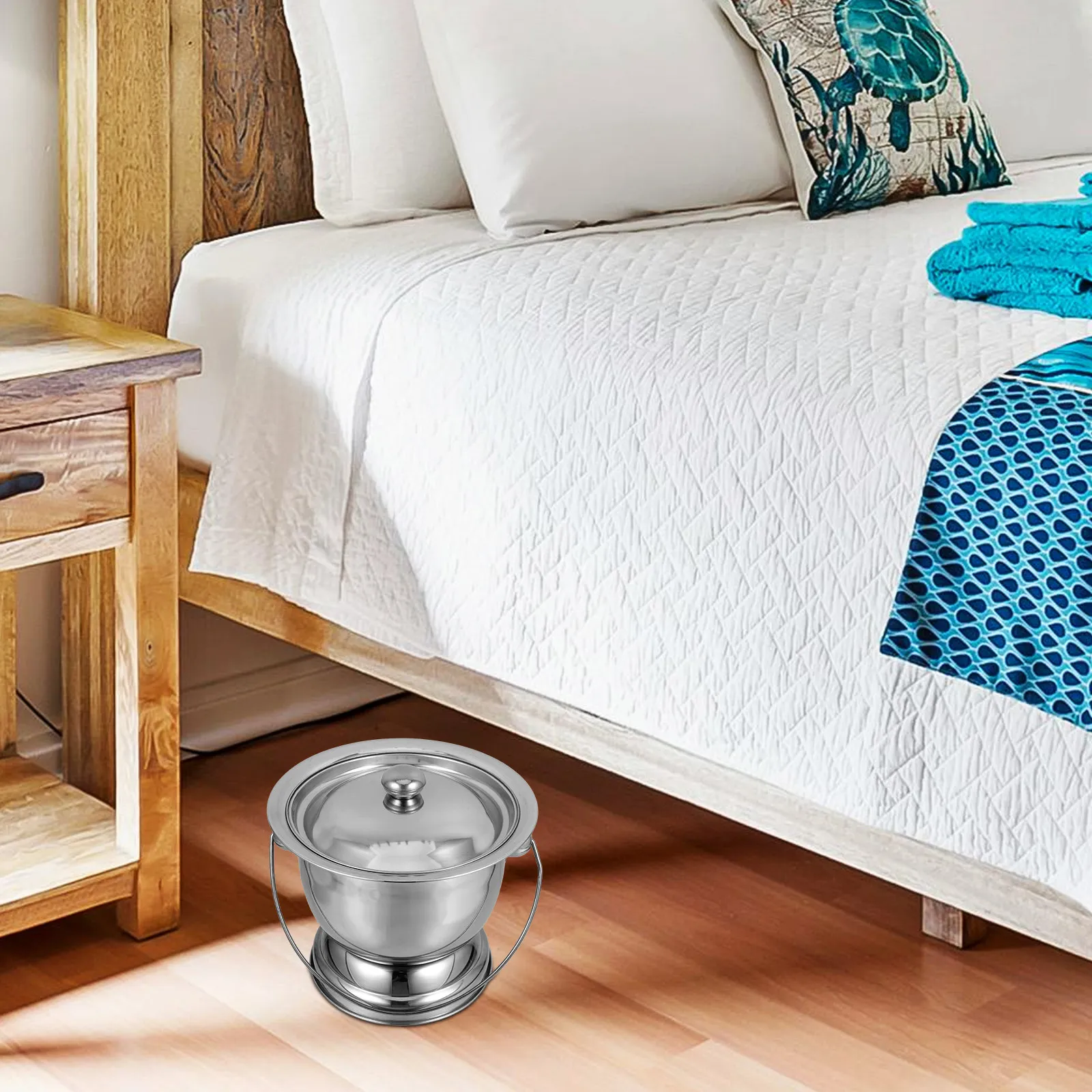 

Thickened Stainless Steel Spittoon Covered Adult Chamber Pot Night Urinal Bedside Commode Portable Chamber Pot