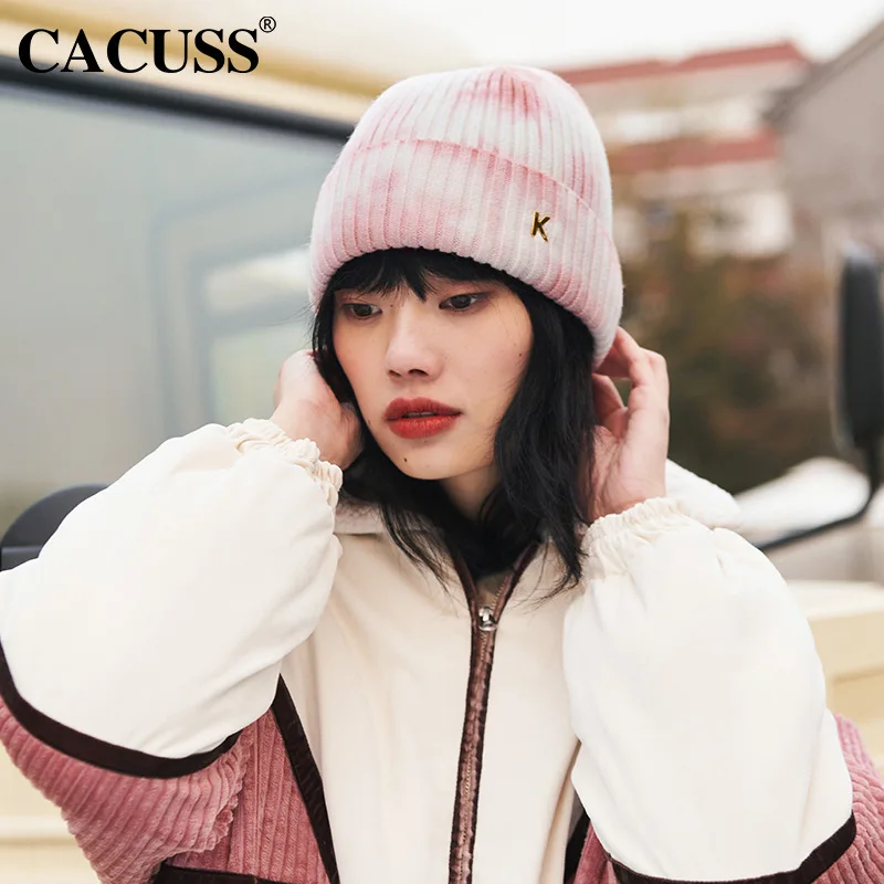 Hat Autumn and Winter New Korean Tie Dyed Large Knitted Hat Women's Fashion Hip Hop Street Style Warm Windproof Wool Hat