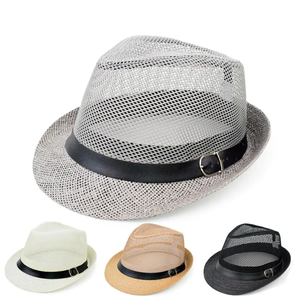 Wide Brim Men Straw Panama Hat Fashion Brethable Sunscreen Summer Beach Cap Mesh Lightweight Sun Cap