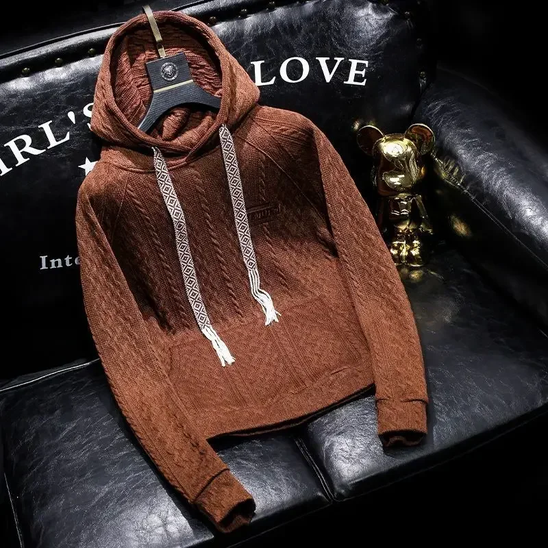 Male Clothes Aesthetic Hooded Sweatshirt for Men Green Solid New Rock Luxury Hoodies Loose Korean Style No Brand Cheap Autumn In