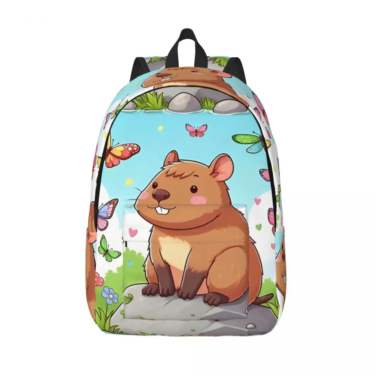 Capibara ransel kupu-kupu untuk anak laki-laki perempuan anak-anak siswa tas buku sekolah kanvas tas harian Taman kanak-kanak tas sekolah dasar perjalanan