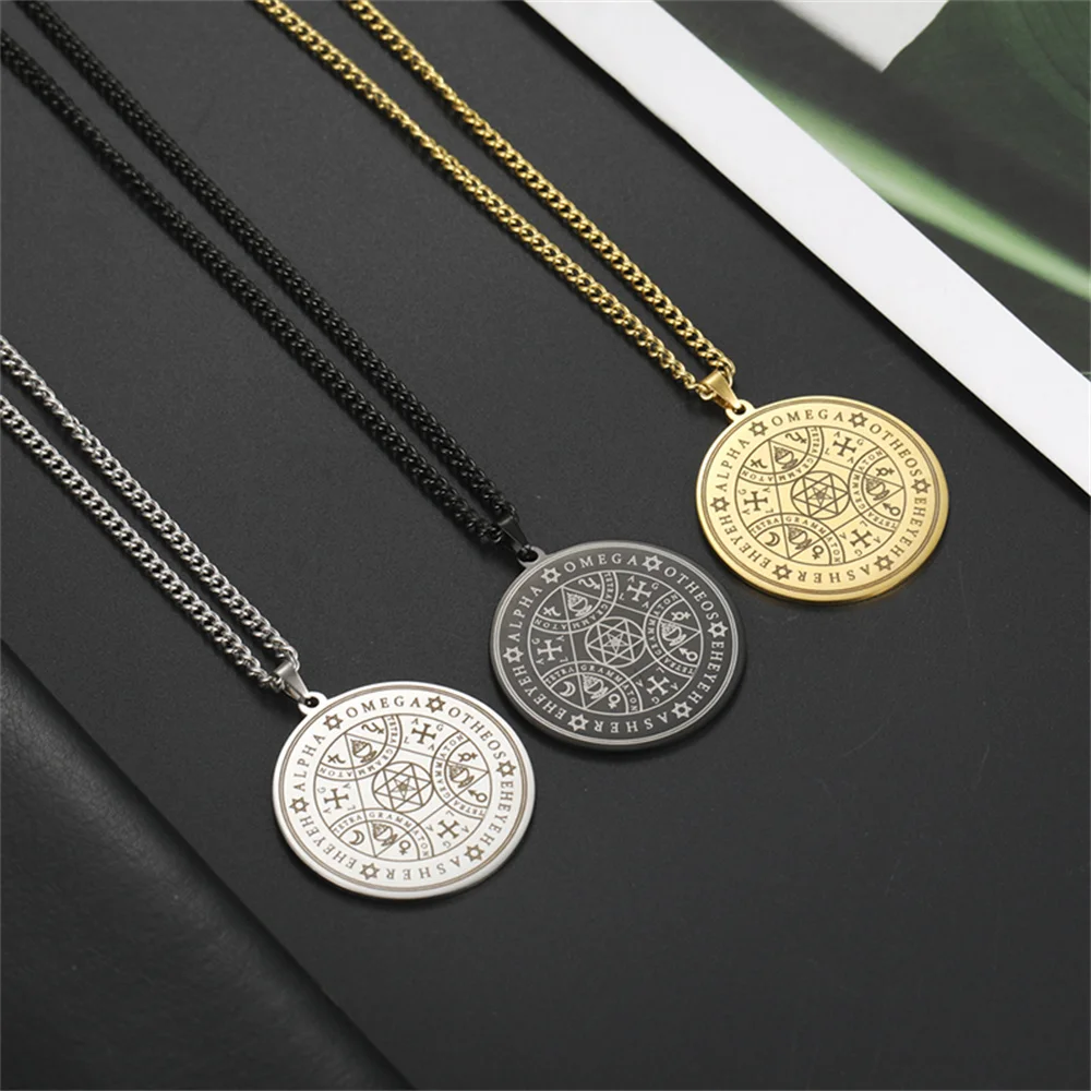 EUEAVAN Vintage Enochian Seal Necklace for Men Women Magic Talisman Archangels Necklaces Kabbalah Protection Amulet Jewelry Gift