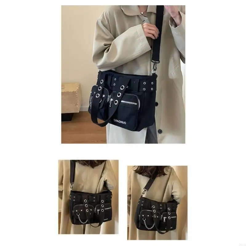 

Women Bag Large Capacity Shoulder Bag with Chain Stylish Rivets Handbag Canvas Crossbody Bag Top Handle Bag for Daily 20CA