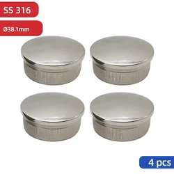 4 PCS Stainless Steel Handrail End Cap Mirror Polished Knurled Self Grip for Stair Railing 38.1mm Tube