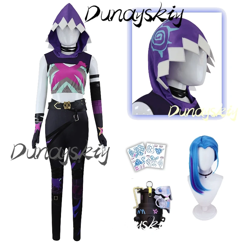 Arcane Jinxx Косплей Фэнтезийный женский костюм с капюшоном, шарф, парики, 2025 г., игра LoL TV 2, костюм, маскировка, наряды для взрослых женщин по индивидуальному заказу