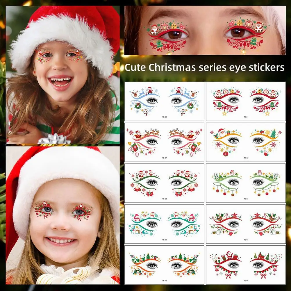 10pcs/12pcs Christmas Temporary Face Tattoo Sticker, Xmas Party Makeup For Adults, Cosmetic For Face Festival Party Z4R3