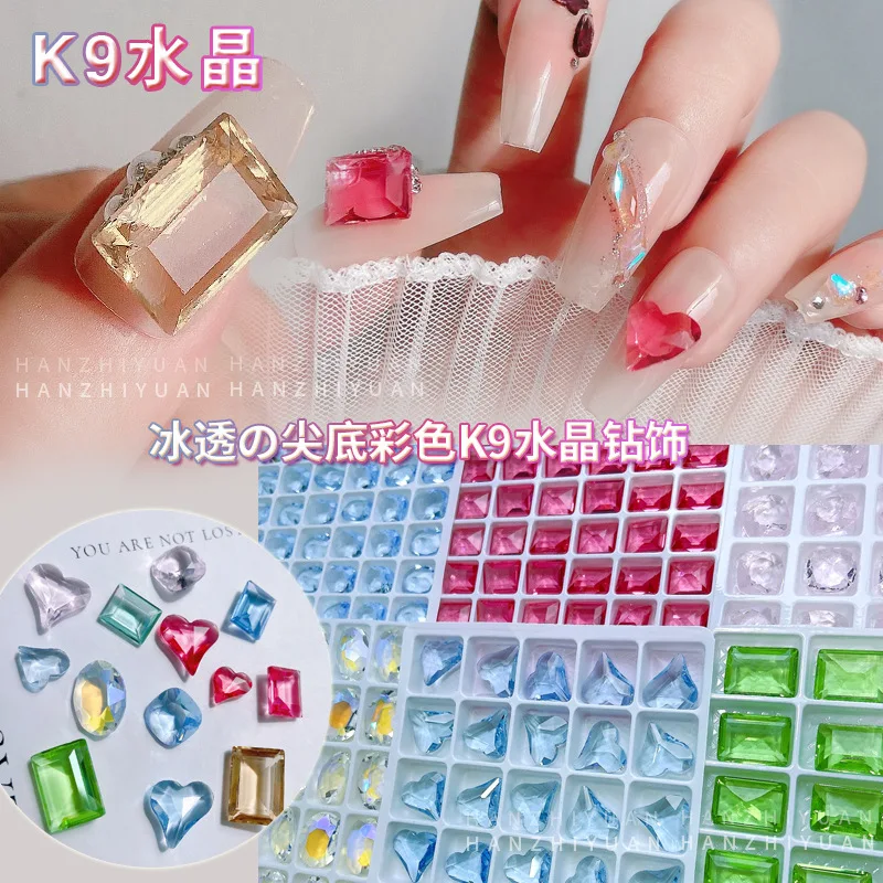 5 pçs prego strass encantos cristal diamante transparente rosa coração cristal prego diamante