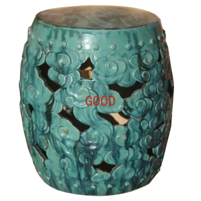 Taburete de cerámica cuadrado tallado a mano de porcelana ardiente antigua de alta temperatura