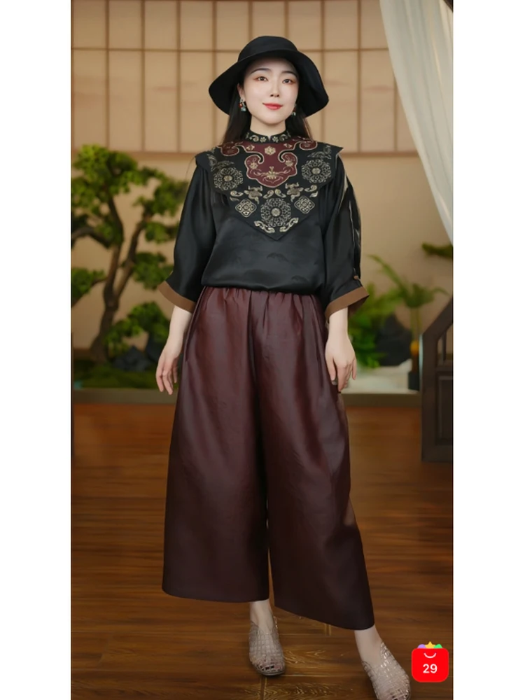 

Новинка Весна-Лето: Женская блузка в китайском стиле с цветочным принтом и изображением петуха, шелковая, с длинным рукавом, круглым вырезом, стандартной длины, свободного кроя.