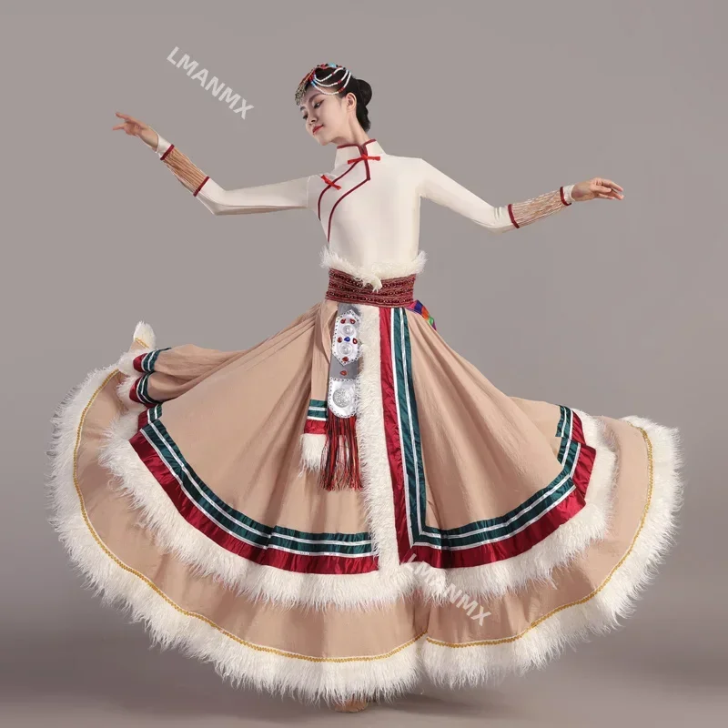 Traditional Tibetan Dance Costumes Mongolian Dance Dress for Stage Festival Tibetan Outfit Long Skirts Modern Big Swing Dress