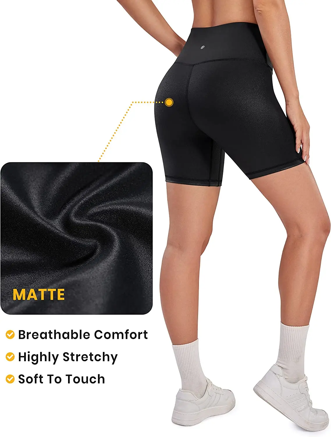 CRZ YOGA Matte Faux Leather Shorts for Women 6\'\' - Stretch High Waisted Spandex Biker Shorts Workout Yoga Short Leggings