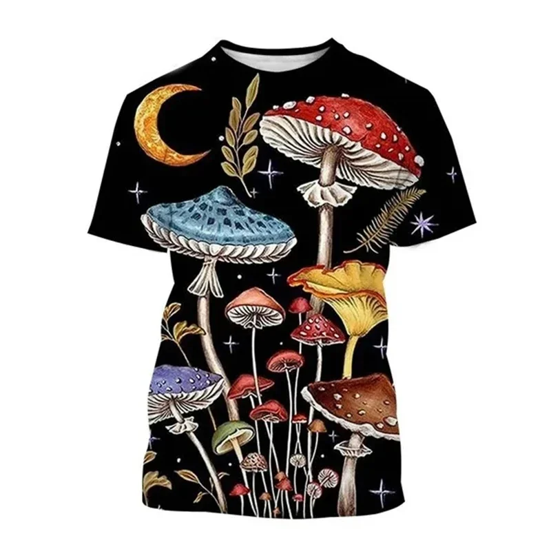 Summer Men\'s Casual T Shirts 3d Print T-shirt Art Design Colorful Mushroom Print T-shirts For Men Short Sleeve Streetwear Tops