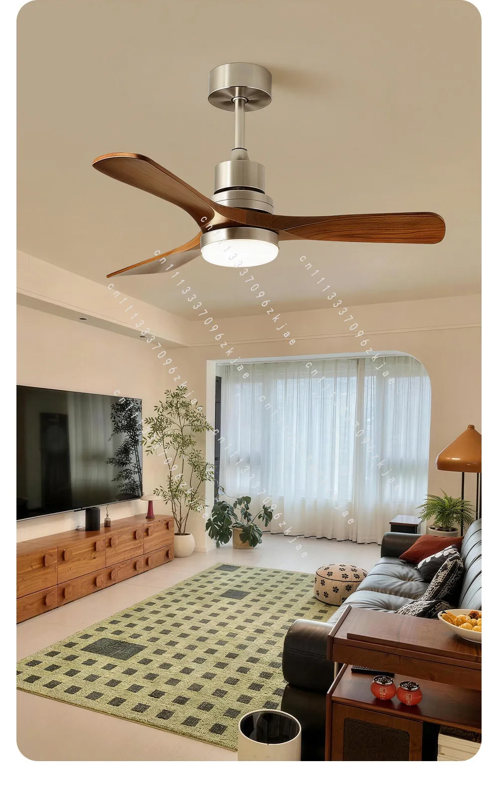 Mid-Century Ceiling Fan Light for Dining, Vintage Home Inverter Fan Lamp for Living Bedroom, Retro Modern Decor