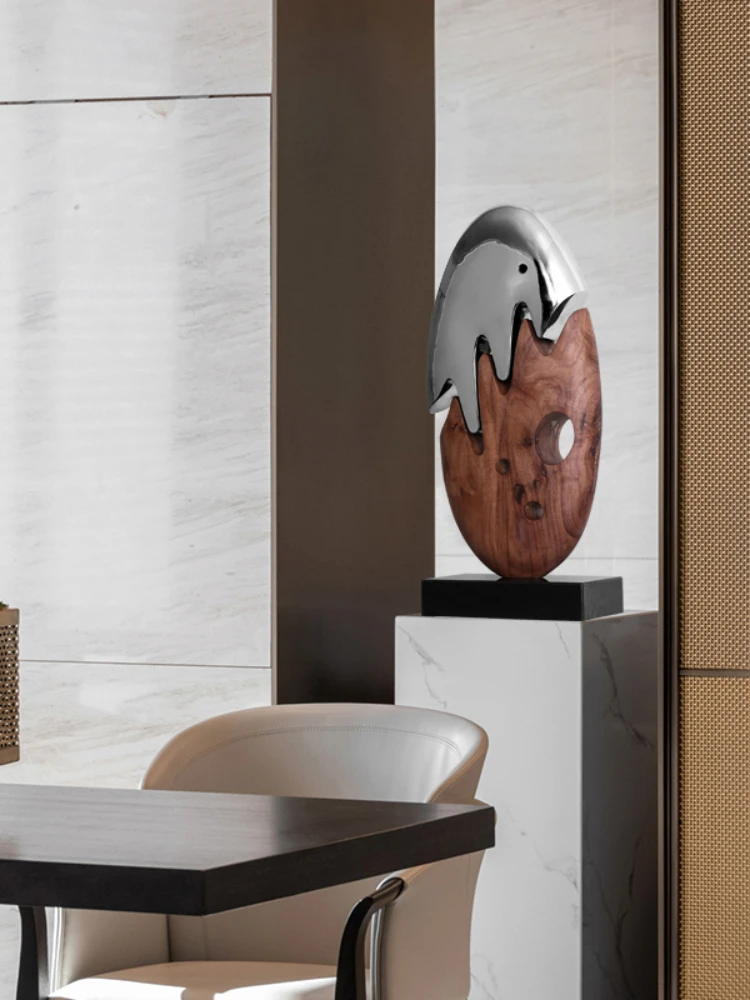 XK Hotel Lobby Entrance Creative Abstract Stainless Steel Wood Carving Ornaments Soft Outfit Model Room