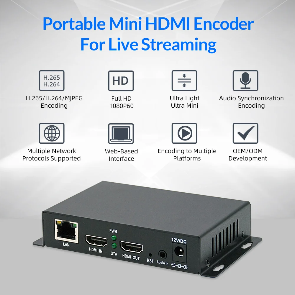Mini 1080P30 Video Encoder H265 H264 SRT RTMP RTSP to IP Video Encoder for Live Streaming