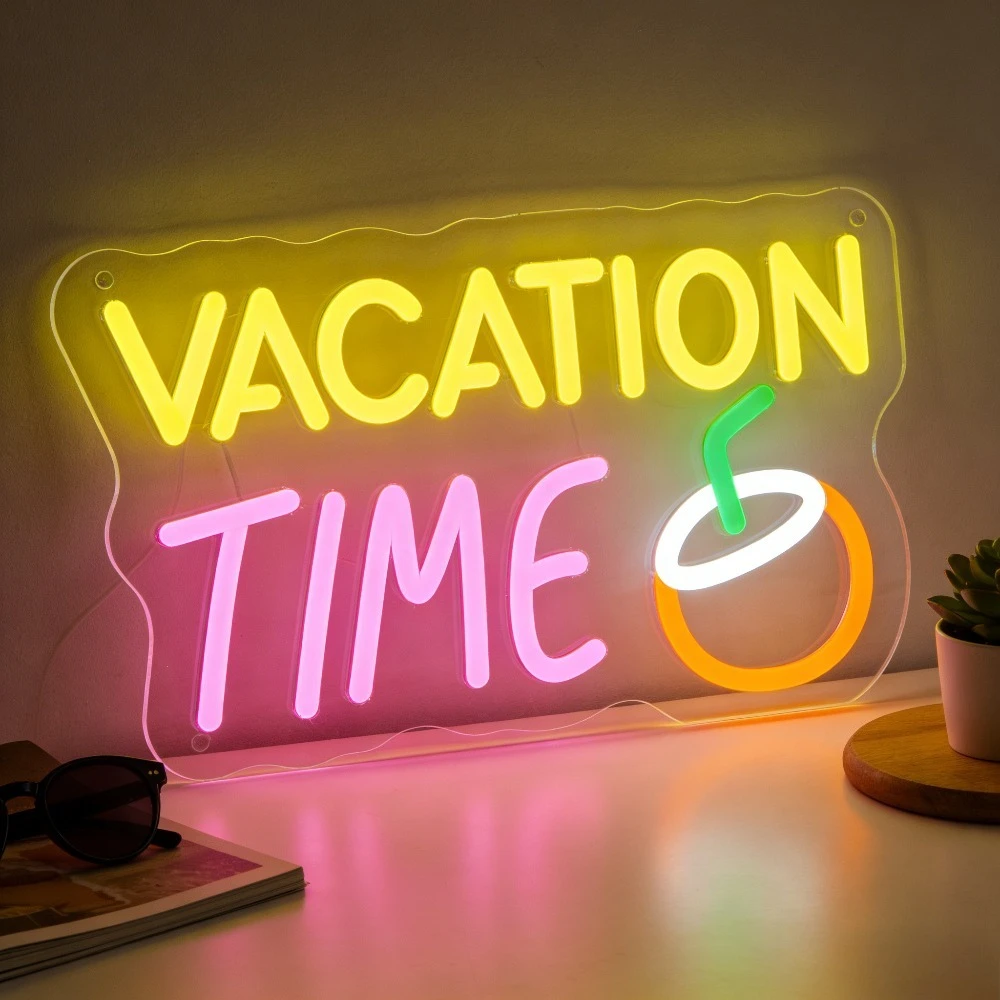 バケーションタイムusbネオンサイン、ココナッツドリンクled調光式ネオンライトサイン、トロピカルルーム、バー、サマーパーティー、ホテル、ビーチデコレーション用