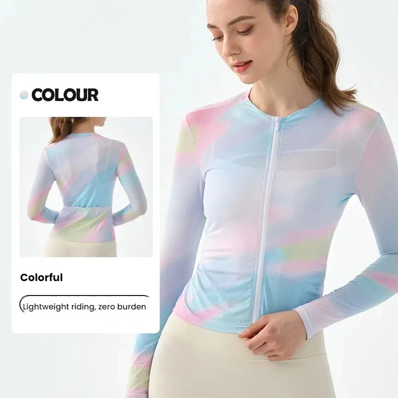 Women's Cycling Clothing Summer Long Sleeve Coats Rainbow Dopaamine Breathable Quick Dry Sport Jacket Road Bicycle Fitness Suit