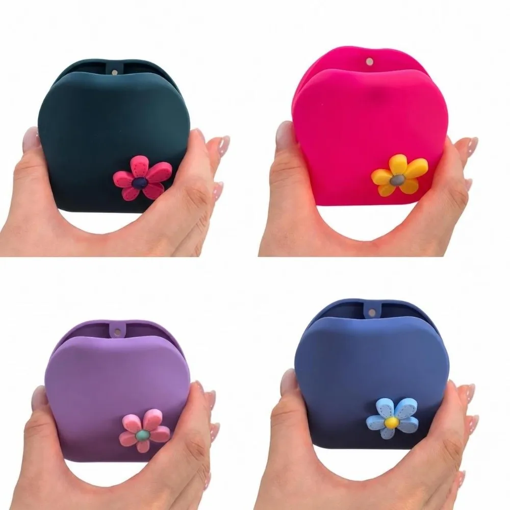 Portable Flower Silicone Storage Bag Square Magnetic Magnet Coin Purse Waterproof Multifunctional Cosmetic Bag Earphone Storage