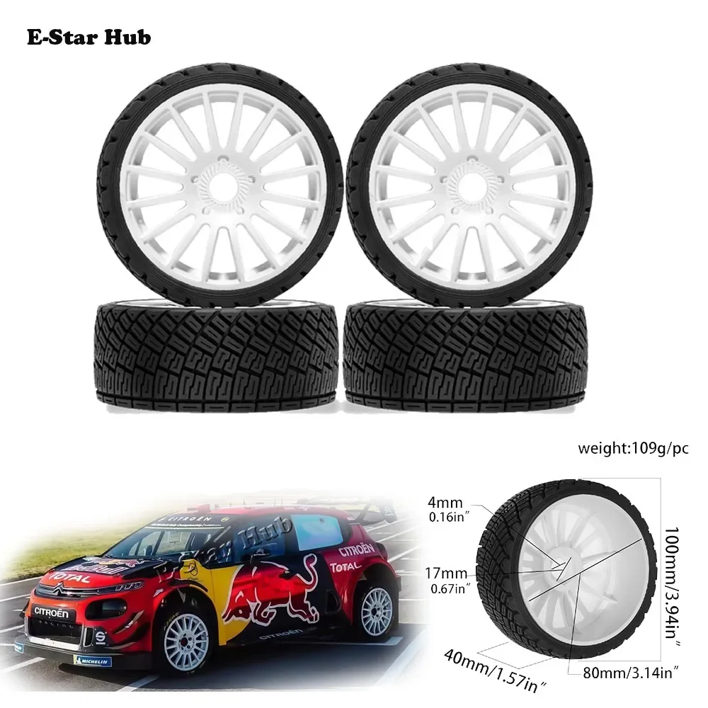 

4 шт., 100 мм, колеса, 17 мм, шестигранные раллийные внедорожные шины, наружный диаметр для 1/8 ARRMA Traxxas Redcat Team Losi Kyosho HPI WR8 HSP RC Car