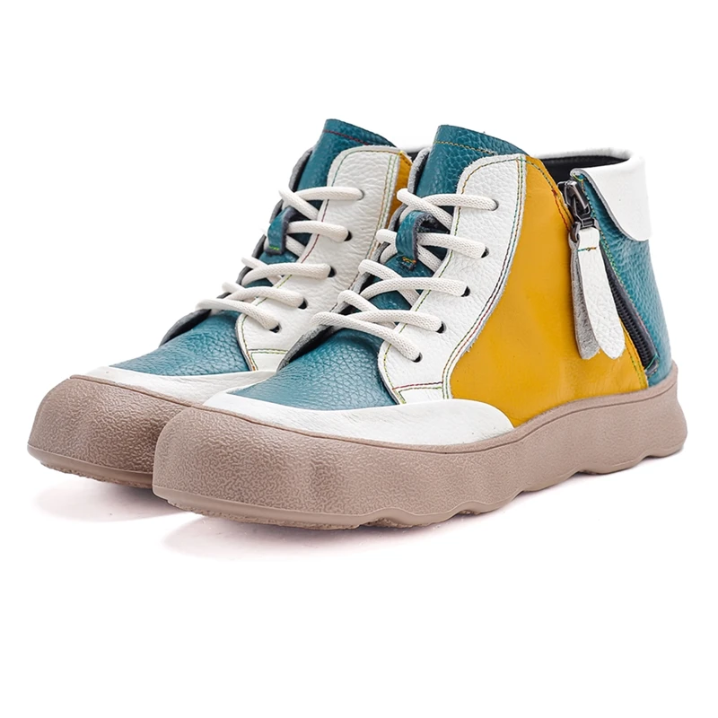 Women's Ankle Boots and Short Boots Nonslip Genuine Leather Colorblocked Sneakers Women  Stylish and Warm Everyday Shoes female