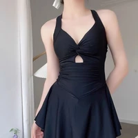 Sexy Halter Neck One Piece Swimsuit Women Elegant Modest Tummy Control Push Up Slimming Beachwear for Hot Spring Vacation 3
