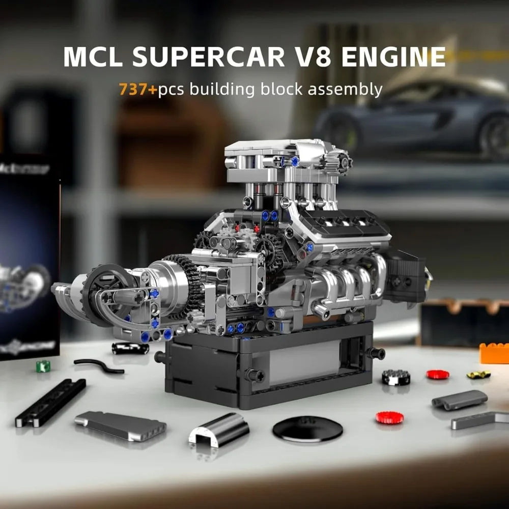 Blocs de construction de moteur V8 de super voiture de sport, 733 pièces, kit de construction de blocs de construction de moteur de voiture, modèle de technologie de pointe, jouet/cadeau/objets de collection pour garçons et filles