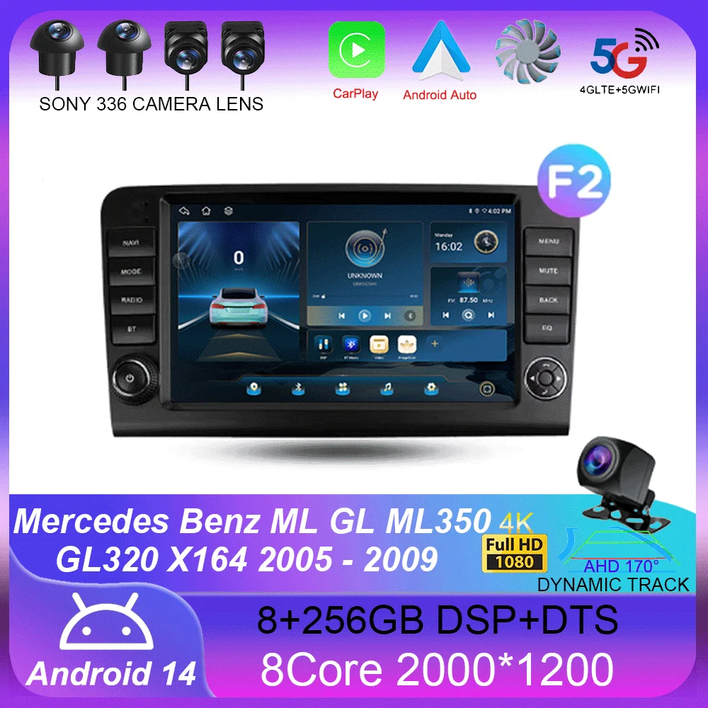 

For Mercedes Benz ML GL ML350 GL320 X164 2005-2009 Carplay GPS Car Radio Navigation Multimedia Video Player Stereo BT Android 14