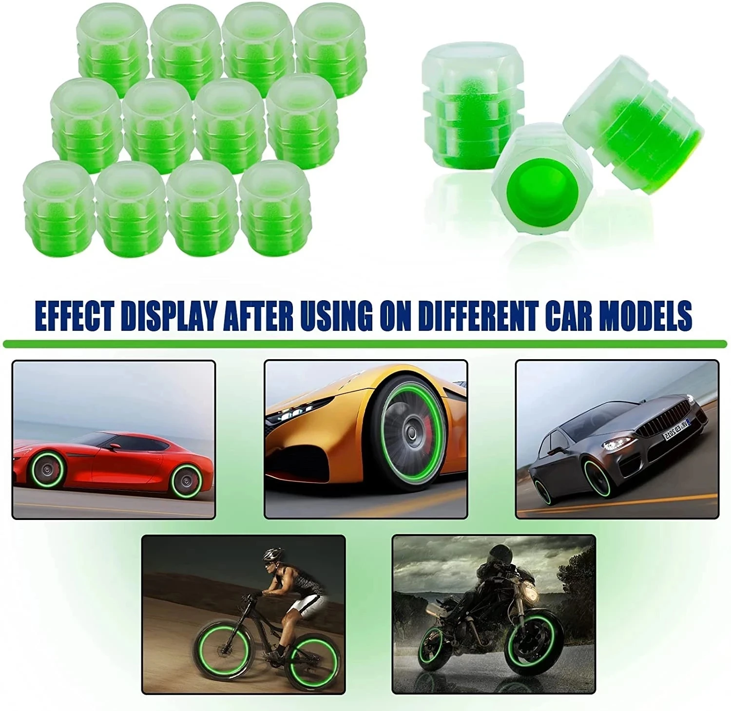 New Luminous Car Tire Valve Caps Wheel Tyre Rim Stem Covers Dustproof Waterproof for Auto Motorcycle Bicycle Glow In The Dark