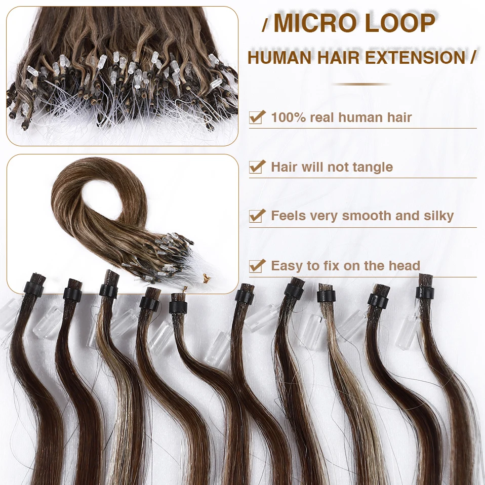 S-noilite Micro Loop Hair Extensions Human Hair Micro Link 0.5g/strand Micro Ring 100pcs Keratin Capsule Straight Natural Hair