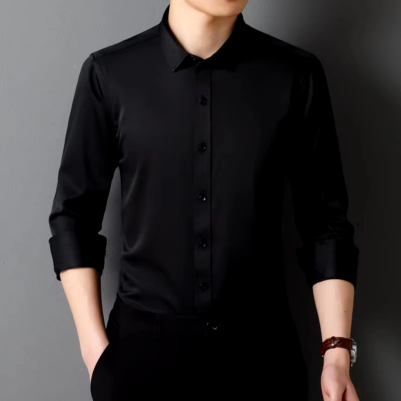 x109 Long Sleeved Shirt Classic Solid Color Soft Comfortable Fit Business Formal Social Without Pockets Red Black white 4