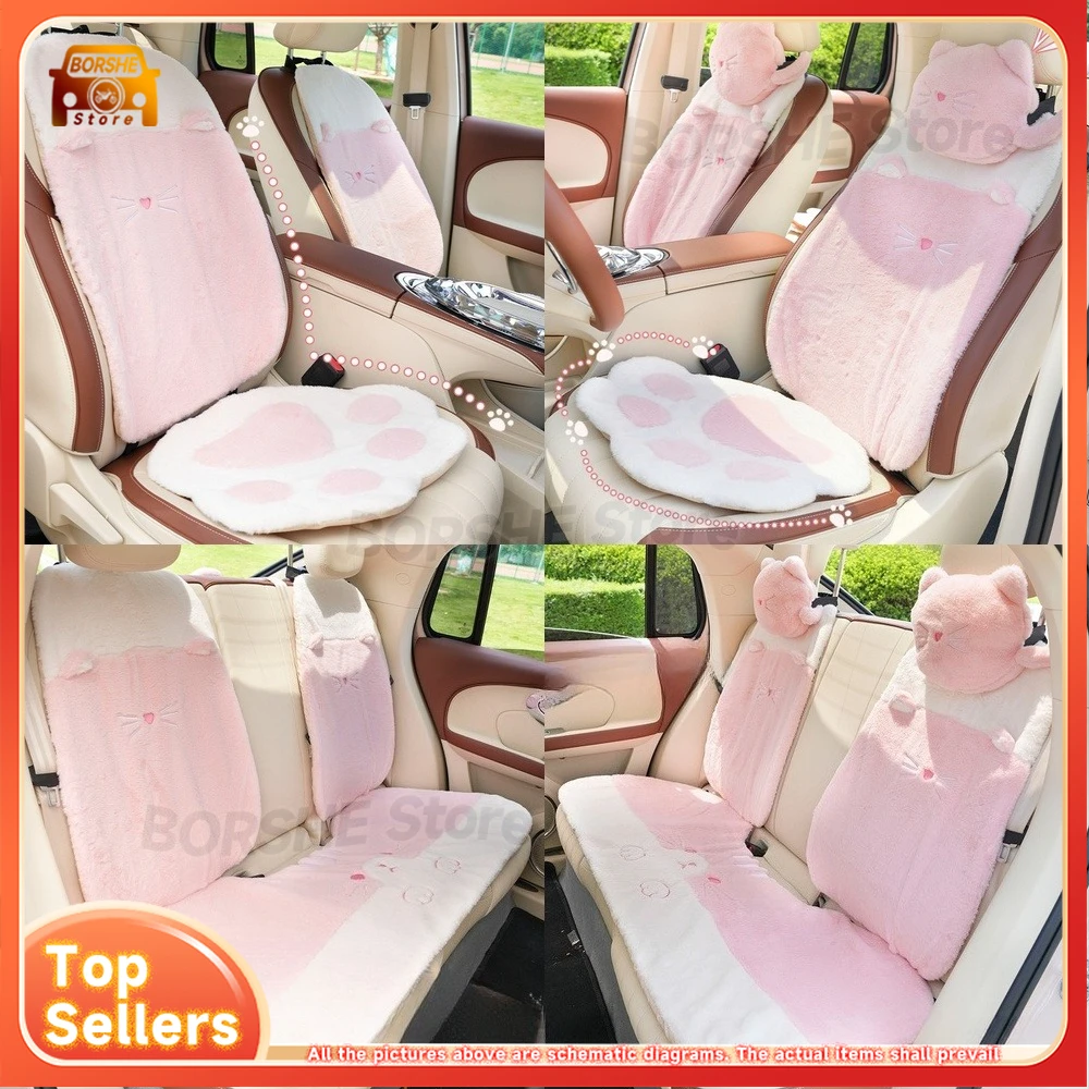 

Universal Seat CoversWinter driver's seat cushion plush car seat cover with cute cat paw design luxury warm cozy car cushion for
