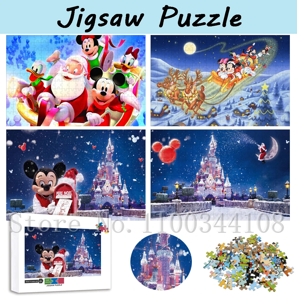 300/500/1000 Pcs Disney Christmas Wooden Puzzles for Adults Minkey Minnie Mouse Jigsaw Puzzles Kid Education Stress Reloef Toys