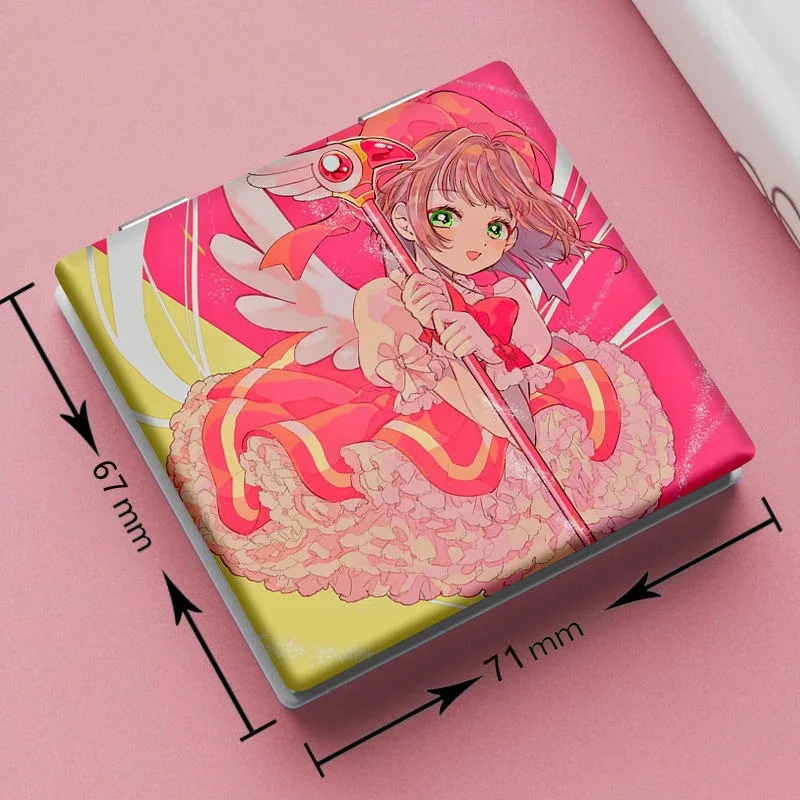 7x6 ซม., จับการ์ดซากุระ, กระจกแต่งหน้าสองด้านพับ, แบบพกพา, มินิ, อะนิเมะน่ารักเด็กผู้หญิง, แว่นขยาย, สแควร์
