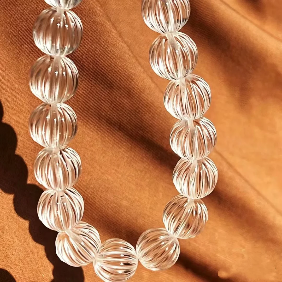 38cm Nature Clear Quartz Carved Pumpkin Beads 10-20 Mm for DIY Jewelry Necklace - Assorted Colors Gemstone Pumpkin Shaped Beads