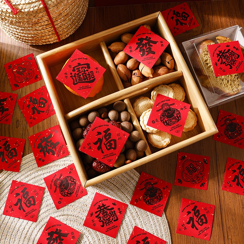 New Year Blessing Stickers Spring Festival Red Gold Gift Packaging Fruit Plate Decoration [Decorative Stickers] 10sheets/Pack