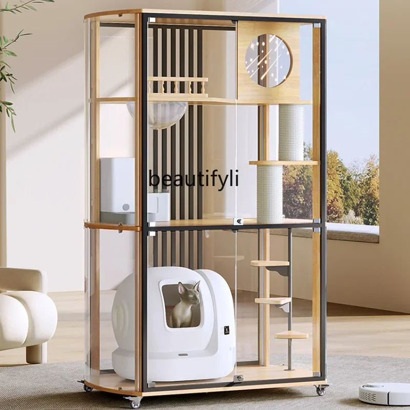 Cat Villa Panoramic Glass Cat Cabinet Home Cage Indoor Intelligence Litter Box