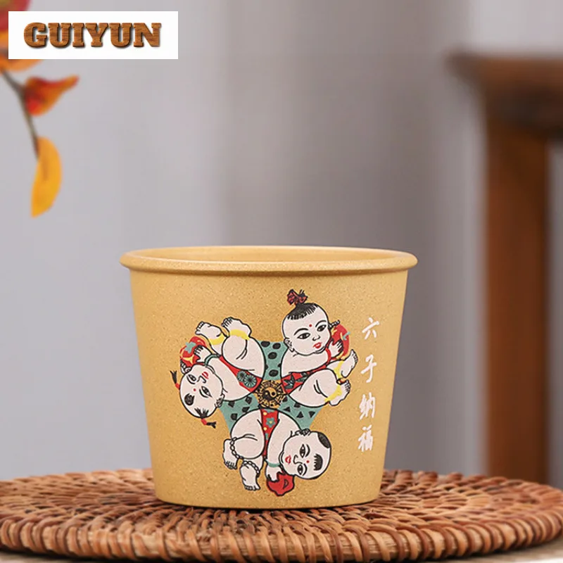 

120ml Yixing Zisha Six Sons Blessing Round Teacup Zen Tea Bowl Tea Pair Tea-tasting Meditation Cup Chazhan Master Cups Teaset