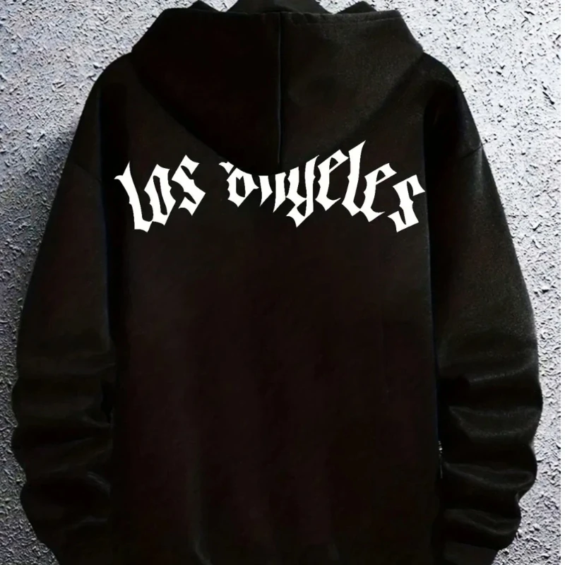 Fashionable men's autumn Gothic letter printed micro elastic comfortable hooded sweatshirt outdoor urban high street clothing