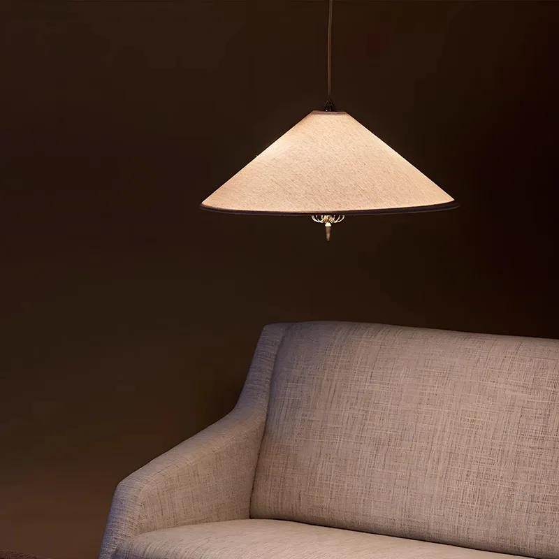 

French fabric bedroom pendant light Nordic living room dining room fabric hat pendant light