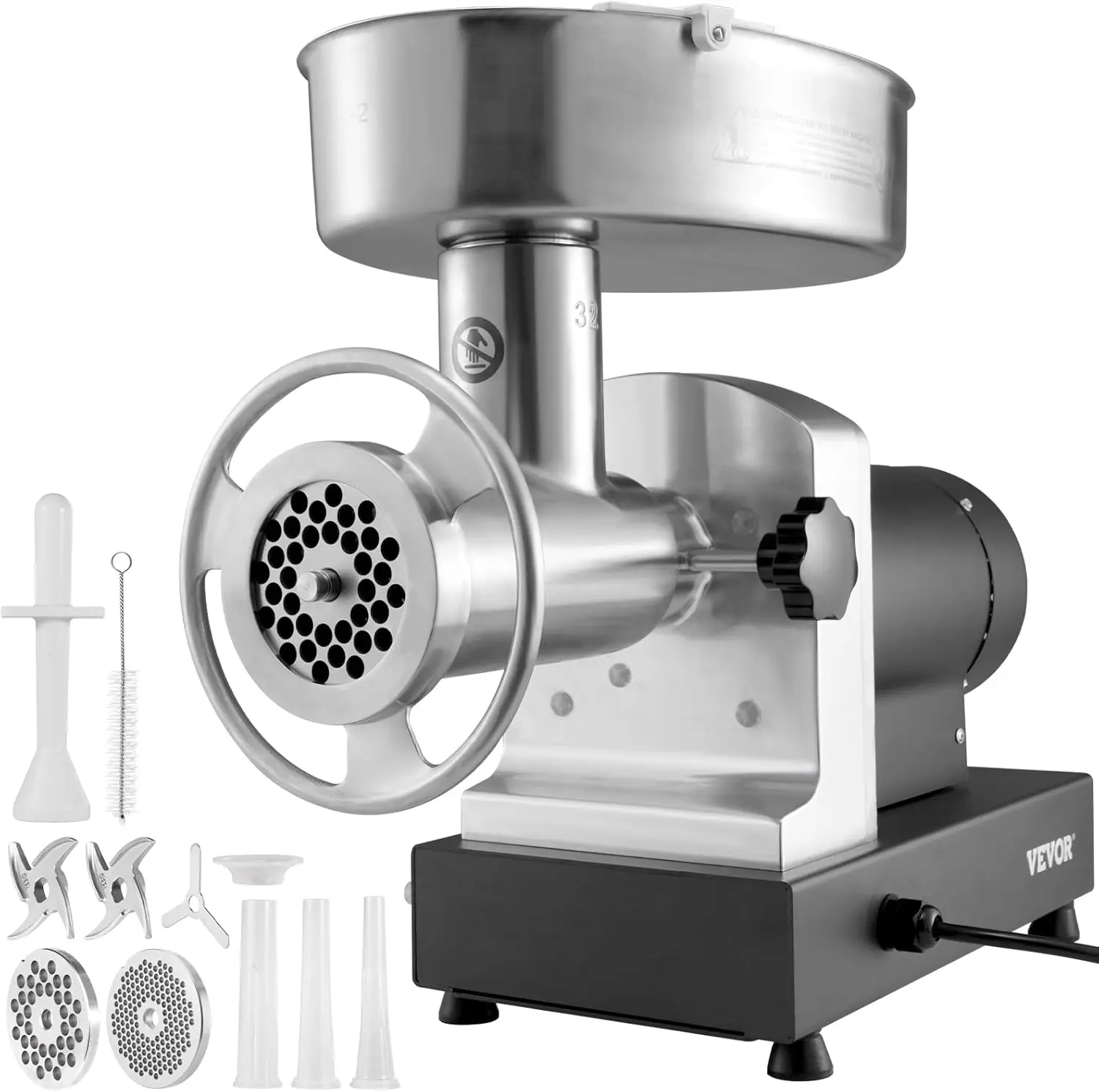 992 Lb/H Capacity, 1100W (4600W MAX) Industrial Meat Mincer w/ 2 Blade, 3 Grinding Plates, Sausage Maker & Kubbe Kit Carbon Stee