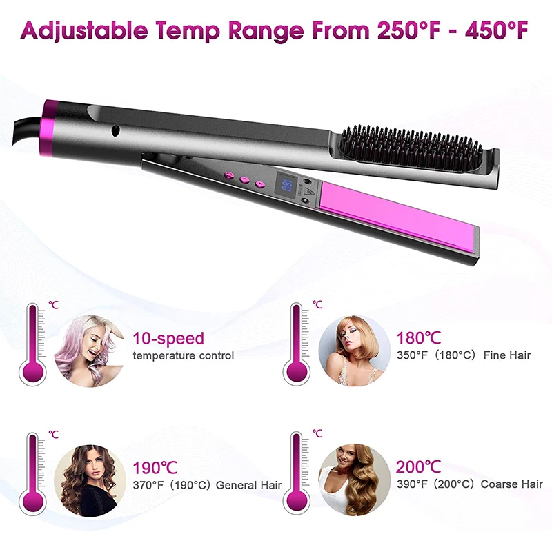 2 in 1 Hair Straightener Multifunctional Curling & Straightening Brush Ceramic Hot Comb Generator Helps Reduce Frizz Salon Tools view 6