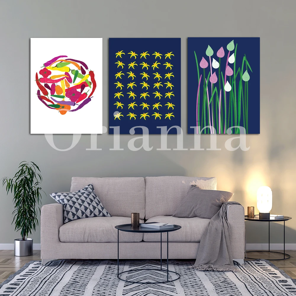 Chili Chives Capers Rosemary Fennel Tomato Flowers Olive Culinary Herbs Botanical Spices Prints Posters Kitchen Decor Painting