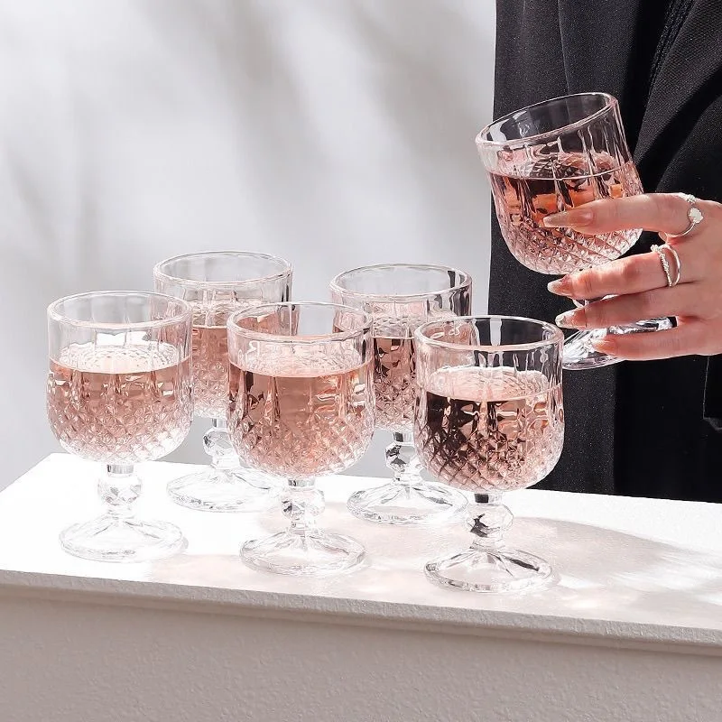 Household Glass Wine Glass Champagne Glass High-Value Transparent Vintage Water Cup High-Stem Glass Red Wine Glass Simple Style