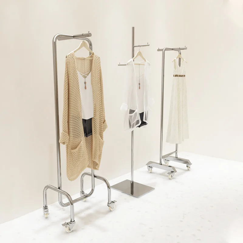 display rack Floor-to-ceiling Nakajima positive hanger Stainless steel brushed women's clothing store hanger shelf display rack