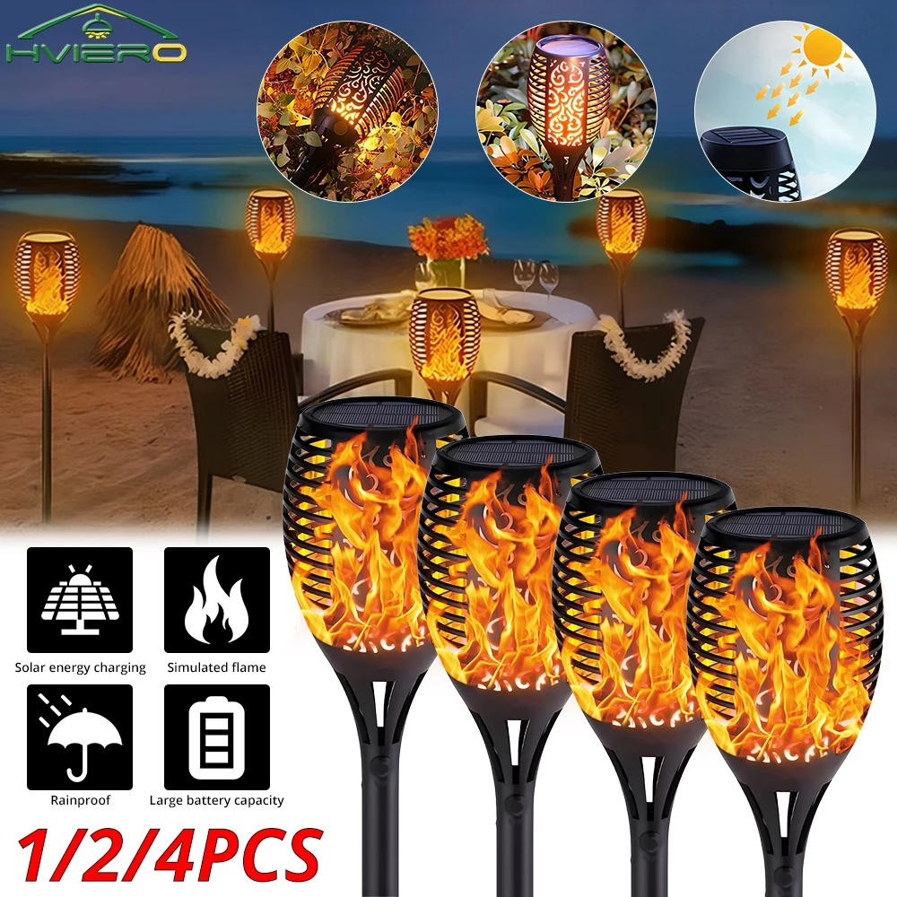 1/2/4PCS 12LED Flickering Waterproof Garden Decoration Bulbs Solar Flame Torch Light Outdoor Lawn Path Yard Patio Floor Lamp