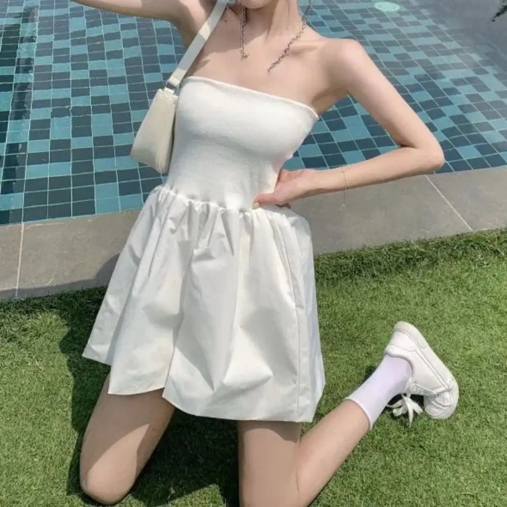 Mono suave sin mangas sin tirantes, pantalones cortos holgados de pierna ancha, pantalones que abrazan el pecho, falda estilo Ins, ropa Retro de cintura alta para mujer