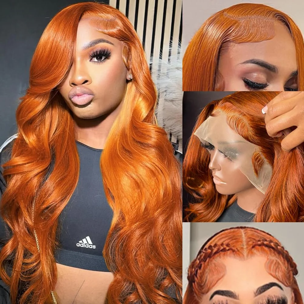 250% Body Wave Ginger Lace Front Wig 100% Human Hair 13x6 Hd Lace Frontal Colored Ginger Orange Wigs For Women On Clearance Sale