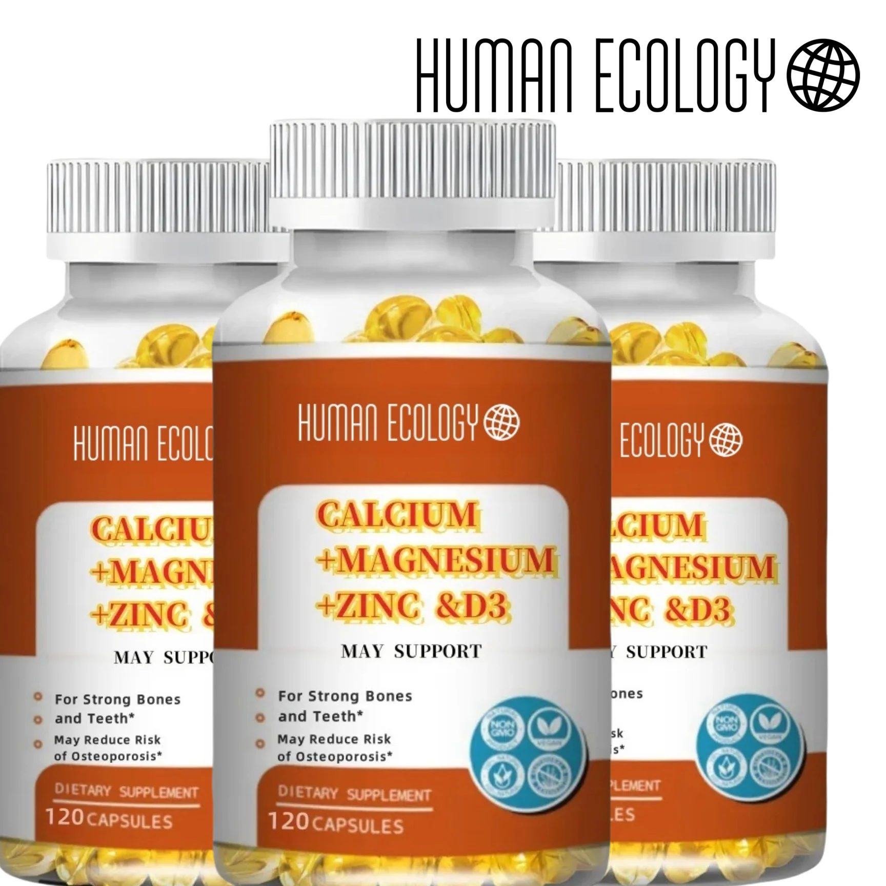 

Human Ecology Calcium Magnesium Zinc Supplement, Containing Vitamin D3, Strong Bones and Teeth, Easy to Swallow Capsules